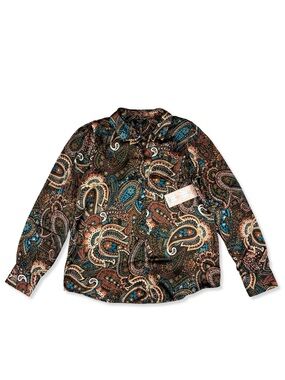 Haver London Long Sleeve Button Up Satin Blouse